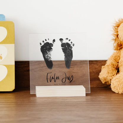 Custom Acrylic Baby Footprint Art | Cursive Style