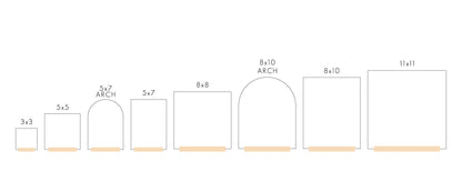 A size comparison chart for sizes 3x3 through 11x11