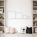A size comparison guide for the square size options available, ranging from 8x8 to 23x23.