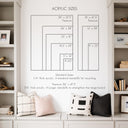 A size comparison guide for all the size options available, ranging from 8x10 to 36x47.5.