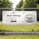 Grand Opening Vinyl Banner on Chain Fence