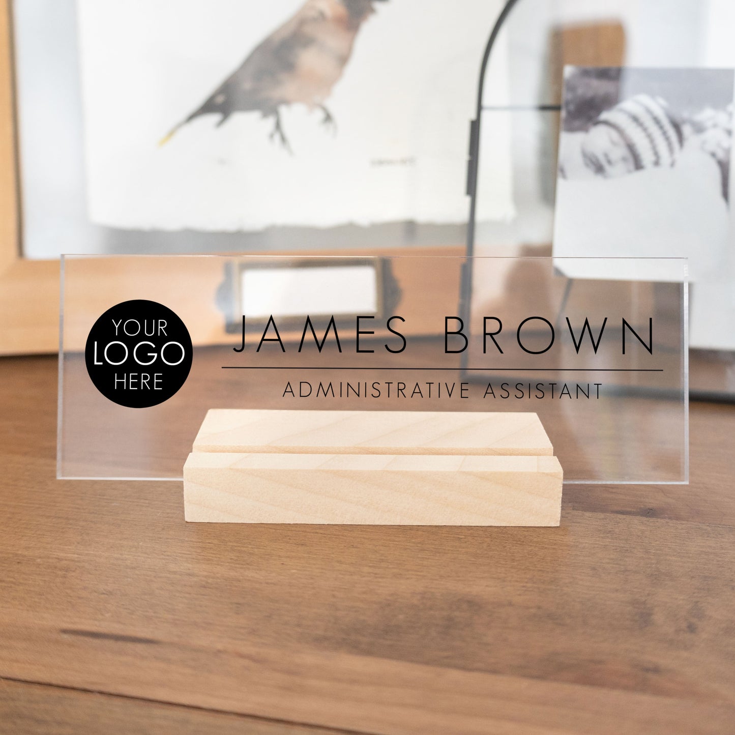 Clear Acrylic Business Logo Name Plate | Horizontal Print
