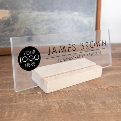 Clear Acrylic Business Logo Name Plate | Horizontal Print